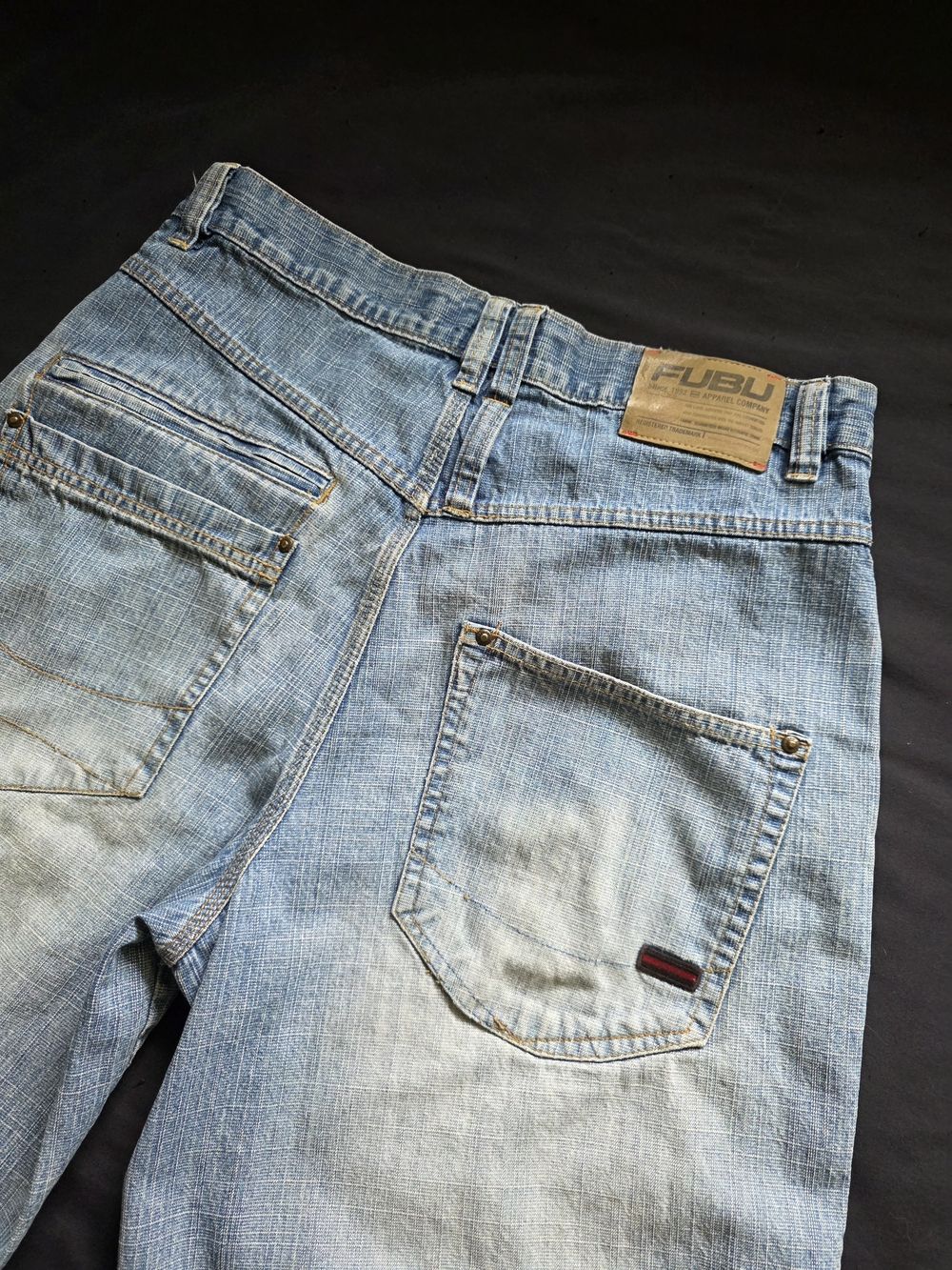 FUBU Mens Y2K Vintage Light Wash Denim Carpenter Shorts Baggy Bermuda Long Jorts - Picture 4 of 9